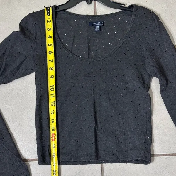 American Eagle Women Lace Long Sleeve Gray‎ Crop Top XS - Image 5