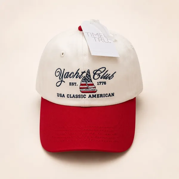 Time and Tru Yacht Club Baseball Cap Cream Red Nautical USA Classic American Hat - Image 4