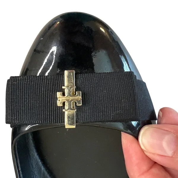 Tory Burch Trudy Patent Leather Ballet Flats Black Bow Logo Size 8.5 - Image 10