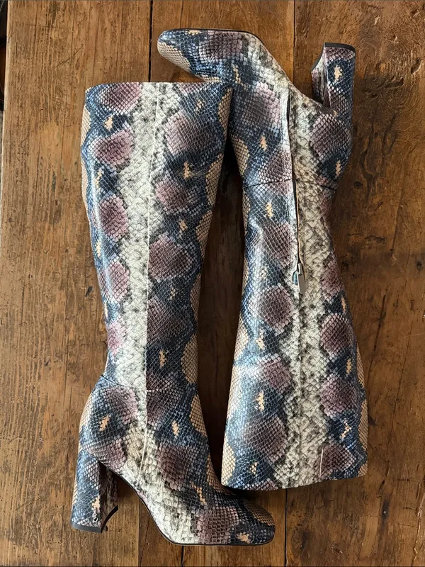 Sam Edelman Multi Color Clarem Leather Snakeskin Tall #" Heel Boots Size 7.5 - Image 2