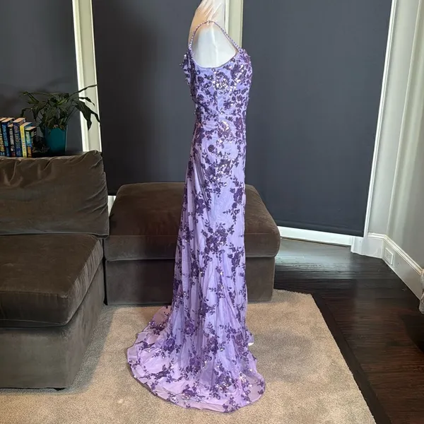 SOLD Purple Mermaid Fit Prom Party Dress Sparkly Sequins Lace Up Back Size 2 - Image 3
