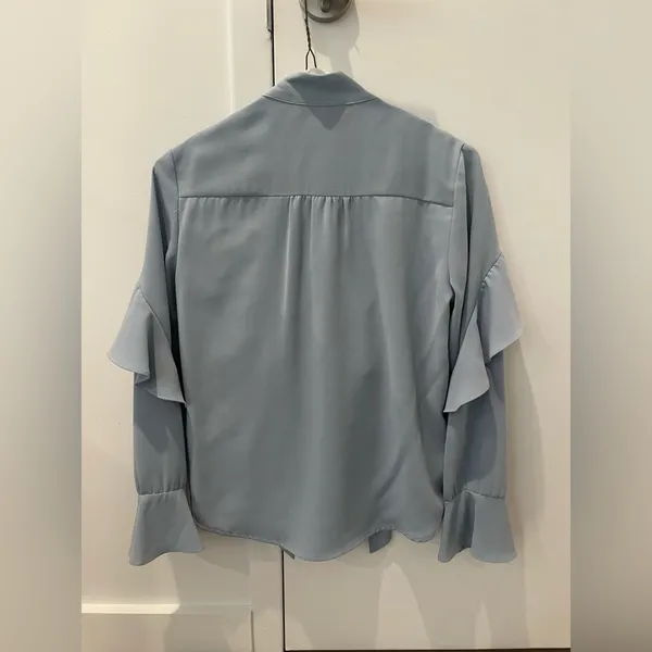 Blue Vintage Style Ruffle Blouse Size XS - Image 3
