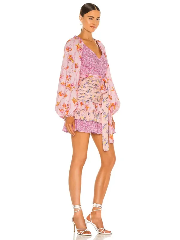 LoveShackFancy Rina Floral Ruffle Dress Size 2 Pink - Image 2