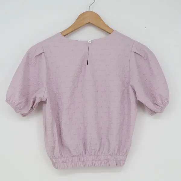 Dazy Lavender Purple Textured Puff Sleeve Cropped Blouse Round Neck Small - Image 4