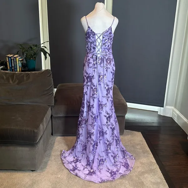SOLD Purple Mermaid Fit Prom Party Dress Sparkly Sequins Lace Up Back Size 2 - Image 4