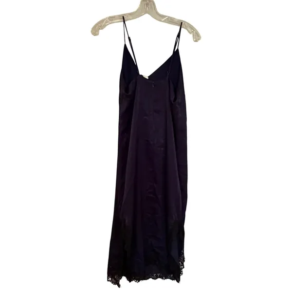 Lush Silky Slip Dress‎ Women's Medium Navy Black Lace Dainty Feminine Coquette - Image 7