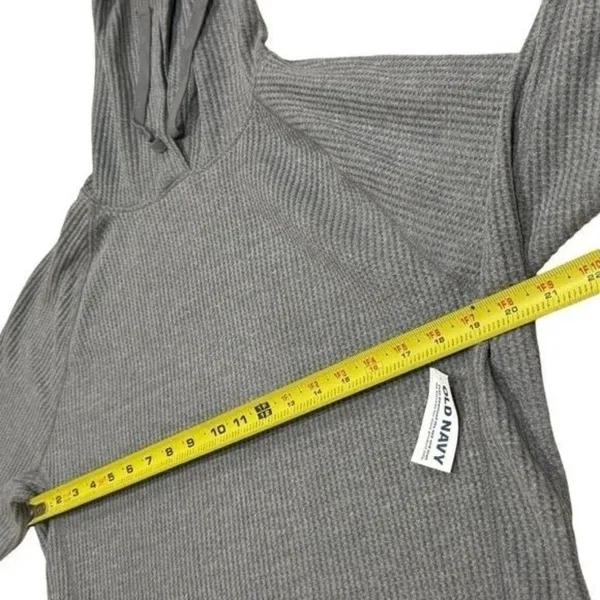 NEW Old Navy Grey‎ Waffle Knit Hooded Sweater Holiday Cabincore Cozy Unisex M - Image 8