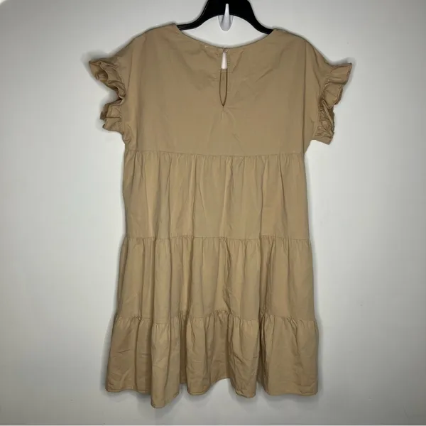 Aaron & Amber tan tiered‎ dress 100% cotton women’s size large casual neutral - Image 5