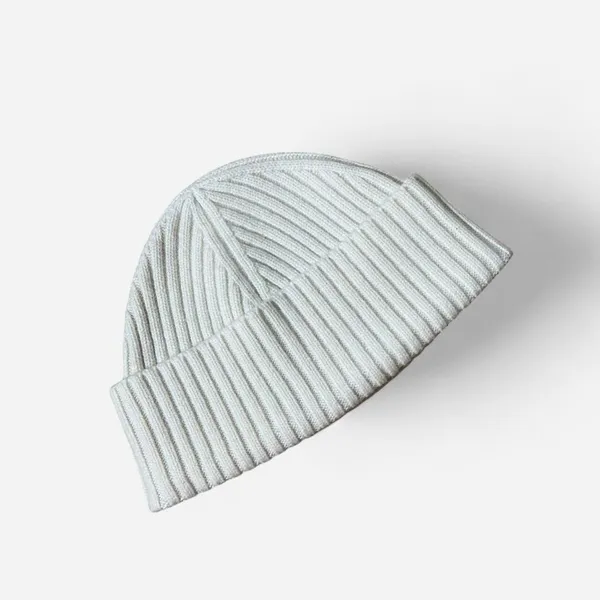 Eiram Cream Ribbed Beanie 100% Merino Wool Cuffed‎ Knit Winter Hat Off-White - Image 3