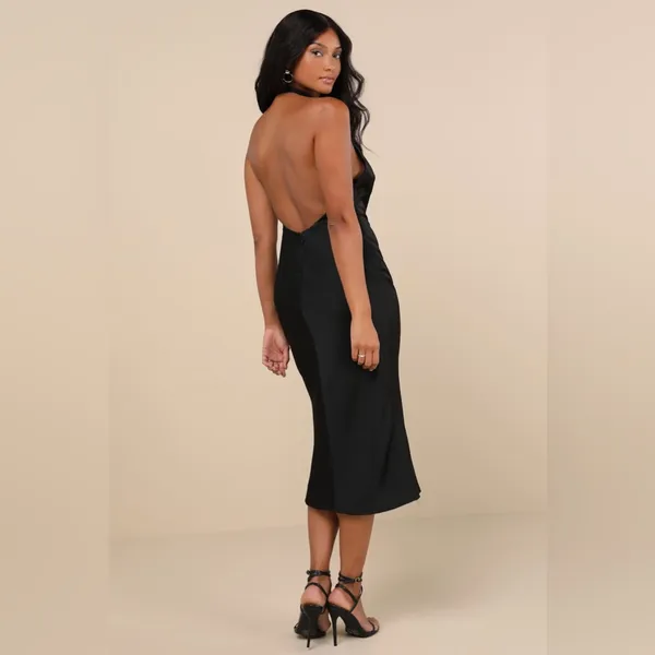 LULU’S Beyond Classy Black Satin Halter Midi Dress - Image 8