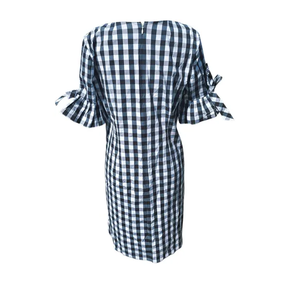 J. Crew Factory‎ NWT Gingham Dress V-Neck Tie Sleeve Black White Size S - Image 4