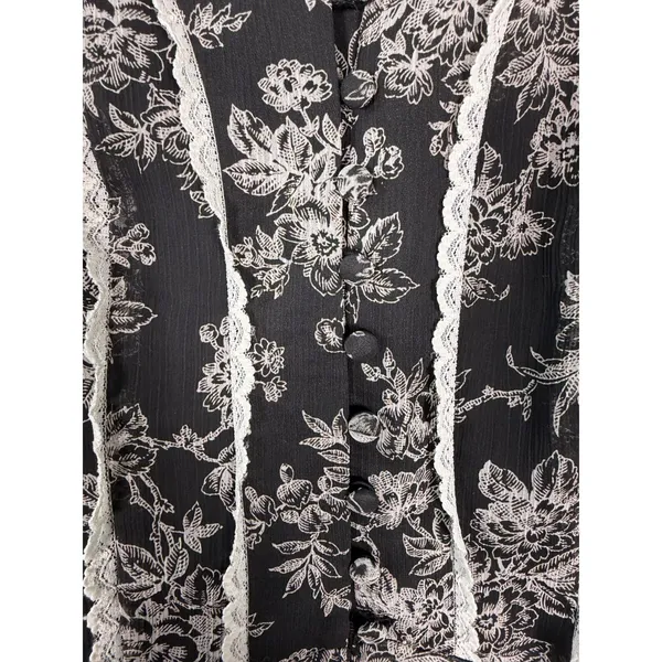 Loft Vintage Black Moody Floral Cottage Button Blouse Size 4 - Image 3