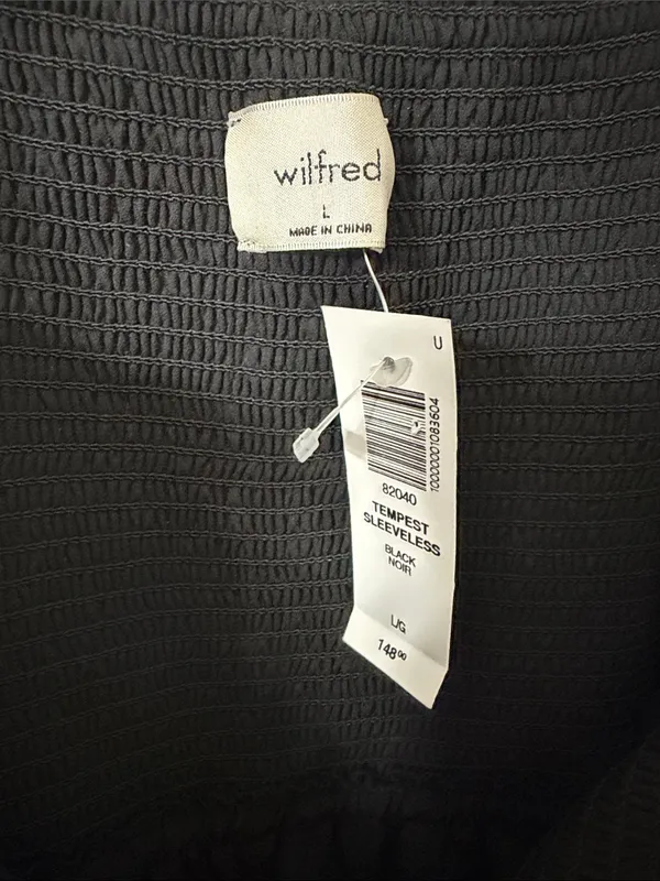Aritzia Wilfred Tempest Sleeveless Mini Dress Smocked Black Large NWT - Image 8