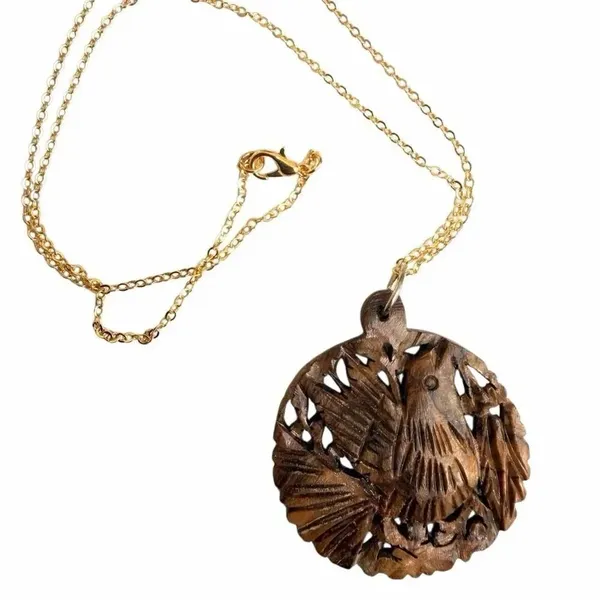 Vintage Hand Carved Wood Bird Pendant Necklace - Image 8