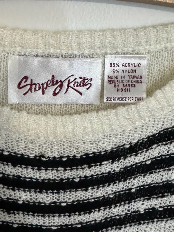 Vintage Shopely Knits Black and White Striped Knit - Image 2