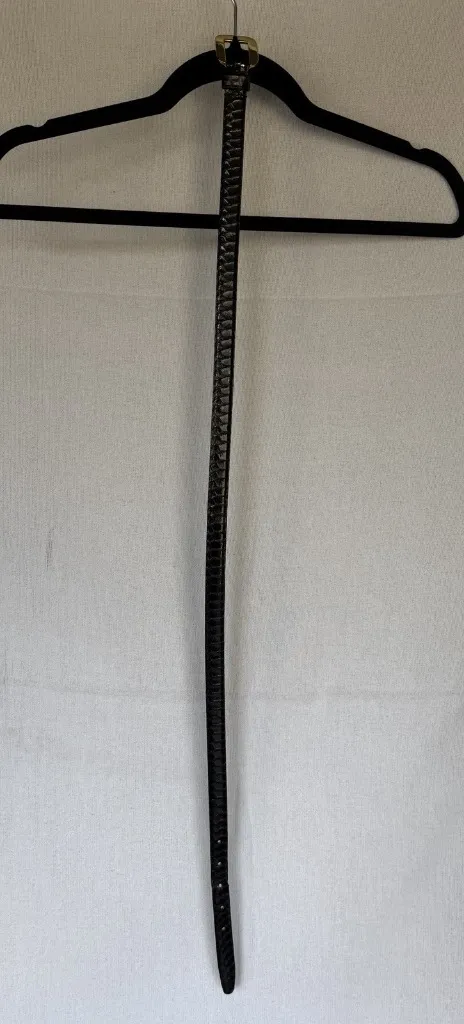 Vintage Black Genuine Snakeskin Belt Gold Buckle L - Image 7