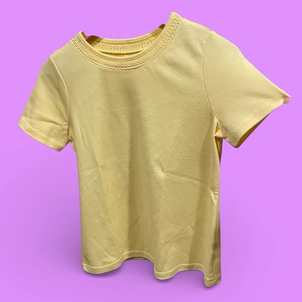 Breckenridge Cute crochet collar buttercup yellow cotton blend top classic basics pastel - Image 3