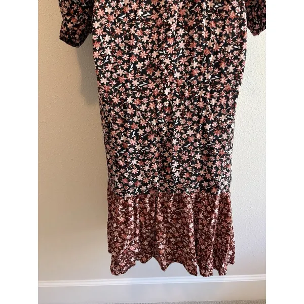 Zara Floral Print Patchwork Boho Maxi Shirt Dress Balloon Sleeves‎ Size S - Image 7
