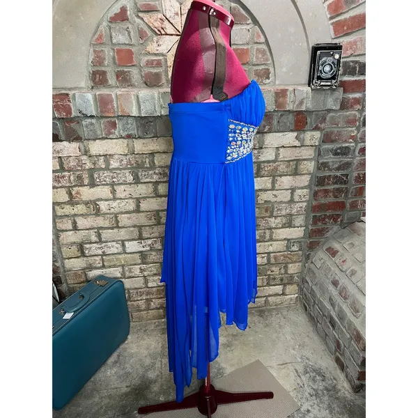 Sequin Hearts formal dress prom strapless jeweled waist sheer layers royal blue - Image 6