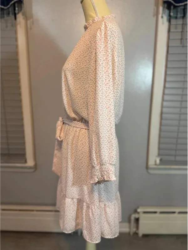 Sweet Rain Floral Mini Dress Cottagecore Tie Waist Ruffle Long Sleeve XL - Image 4