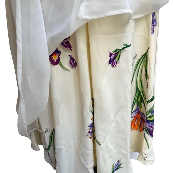 Vintage Ivory Iris Chiffon Sheer Overlay High-Low Floral Midi Dress Size 14 Mica - Image 5