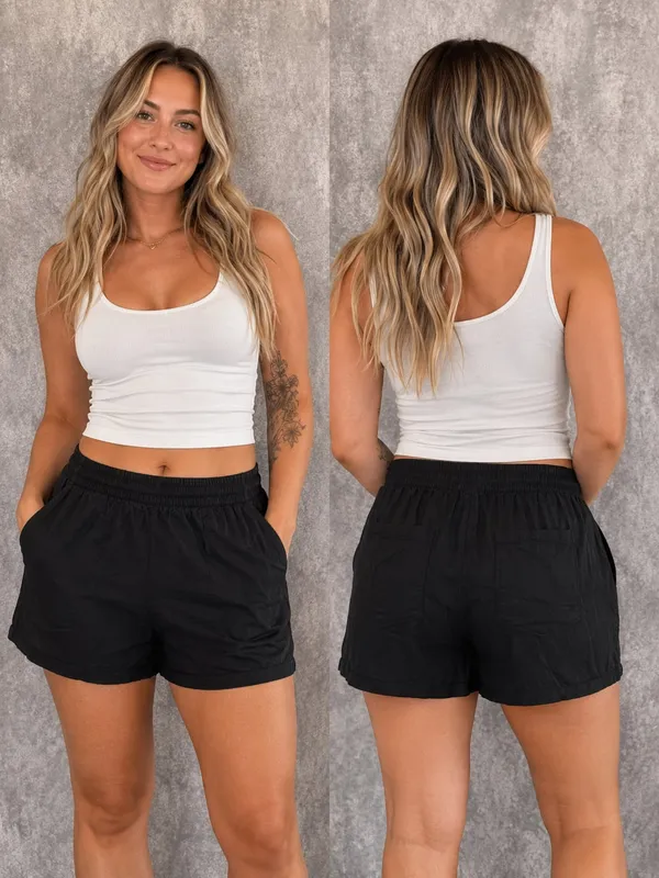 Old Navy Women's Casual Black Elastic Waistband Pocket Shorts - Image 2