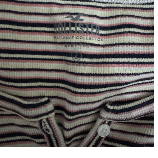 Hollister Striped Ribbed Button Front Cropped Top‎ Women's Size S - Image 3