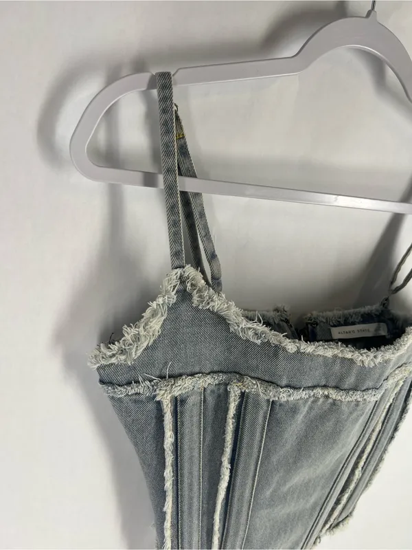 Altar'd State Light Wash Denim Corset Tank -‎ Light Blue - Image 3