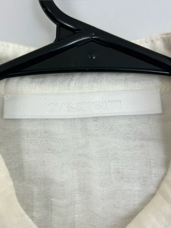 Love Binetti White Button Front Peasant Peplum Boho Blouse Medium FLAW - Image 8