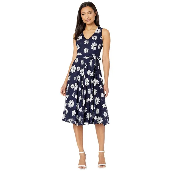 Tommy Hilfiger Belted Lace Fit and Flare Midi Dress Sky Captain Blue / Ivory 2 - Image 7