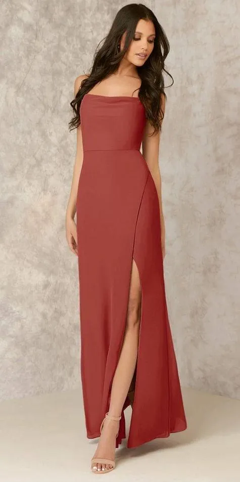 Azazie X KENDALL + KYLIE Cowl Scoop Chiffon Mermaid Dress Terracotta - Image 7