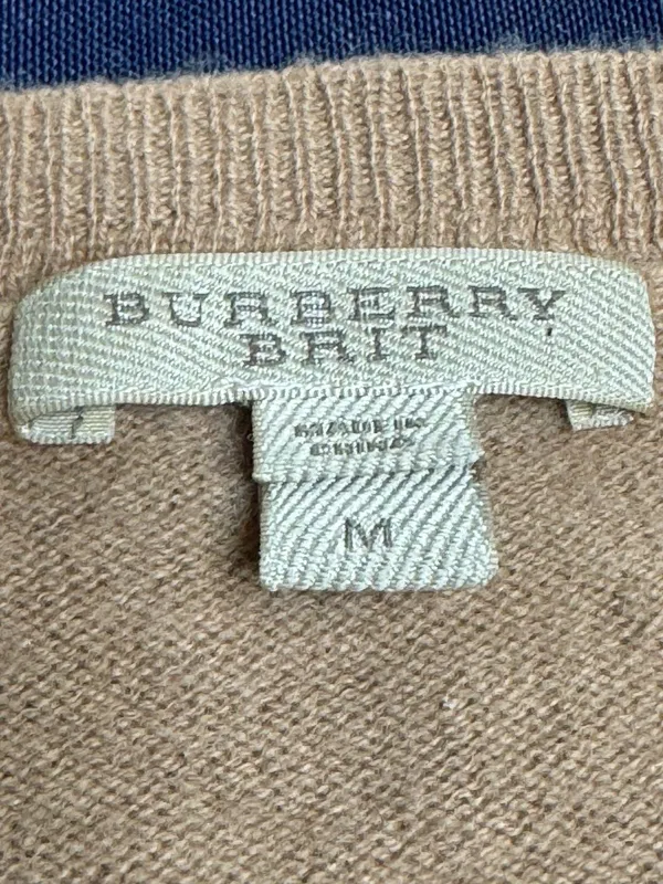 Burberry Brit 100% Cashmere Striped Sweater Red Beige Equestrian Logo M - Image 5