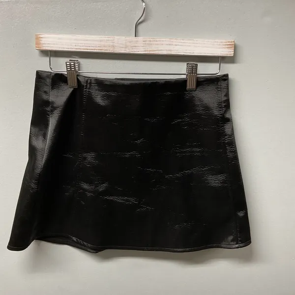 Zara Mini Skirt‎ Womens Small Black Textured Coated A-Line Night Out Edgy - Image 2