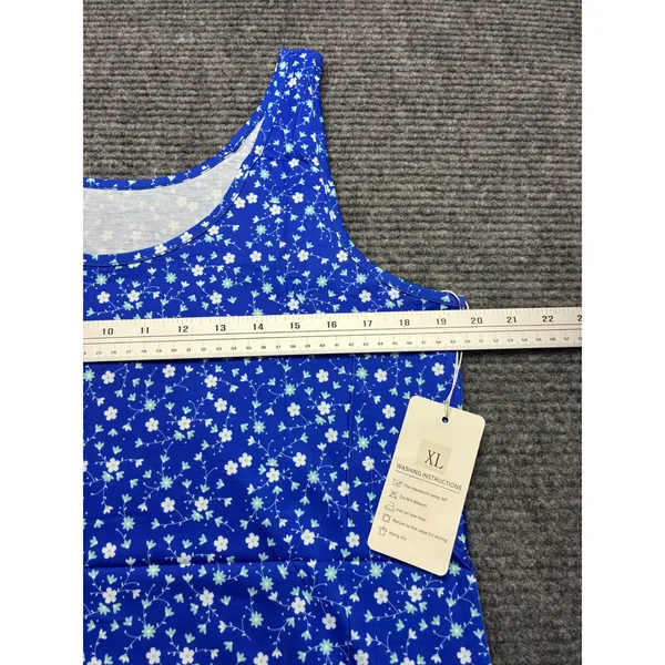Dearmsrose Blue Floral Sleeveless Maxi Tank Dress Side Slits Summer Resort SZ XL - Image 3