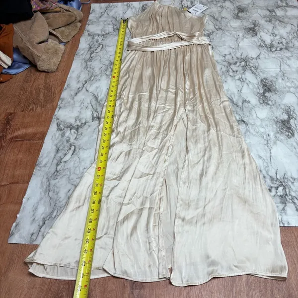 Zara Ivory Satin Effect Beaded strapless dress Size small classic side slit NWT - Image 7