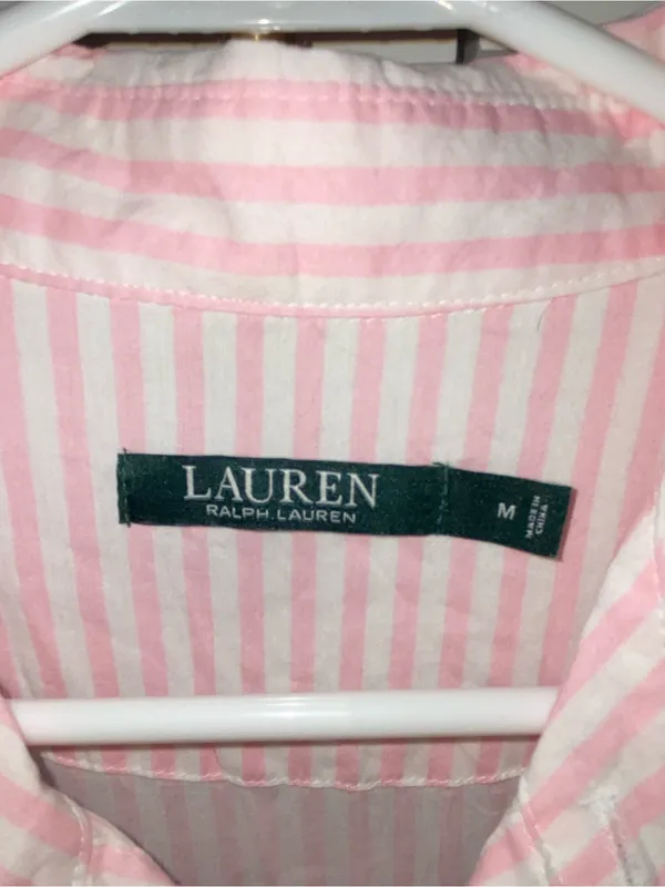 Lauren Ralph Lauren Pink Striped Short-Sleeve button up Shirt Coastal Grandma - Image 9