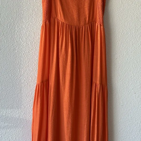 Lush Clothing Women's Maxi Dress Tie Back Size Small Orange Adjustable Straps Tiered Boho - Image 4