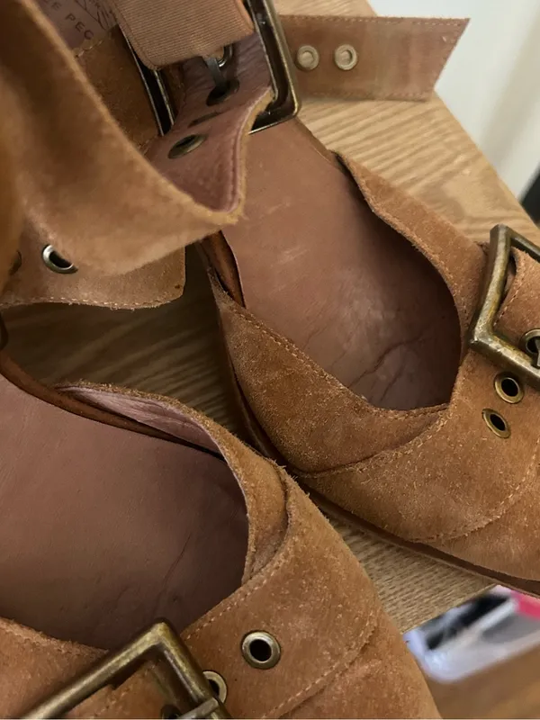 Jeffrey Campbell Free People Hendrix Heels Suede Leather Buckle Tan Brown Size 9 - Image 5