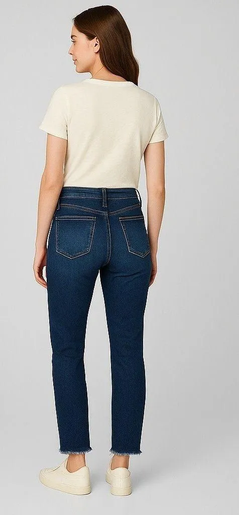 LOFT‎ High Rise Mom Jeans Frayed Hem Dark Wash Denim Comfort Stretch Size10 - Image 2