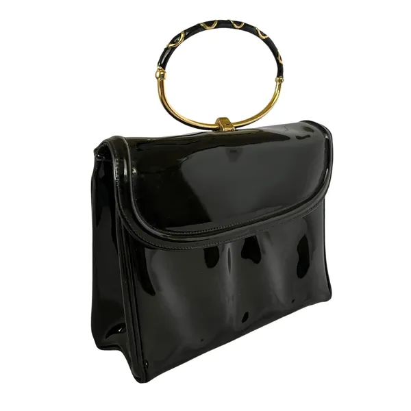 Vintage Morris Moskowitz MM Black Patent Leather Ring Handle Evening Bag Handbag - Image 10