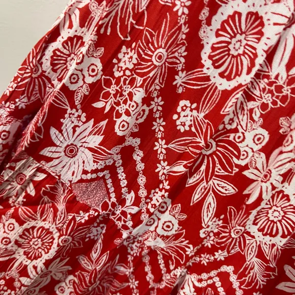 Angie Red White Floral Halter Dress M Smocked‎ Bodice Summer Boho Sundress Sz M - Image 7