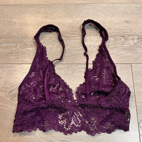 Savage X Fenty Lace Bralette Bra Purple XSmall Adjustable Straps Rhinestone Logo - Image 2