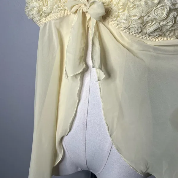 Y2K Vintage LA Intimates Butter Yellow Chiffon Rosette Babydoll Lingerie - Image 5