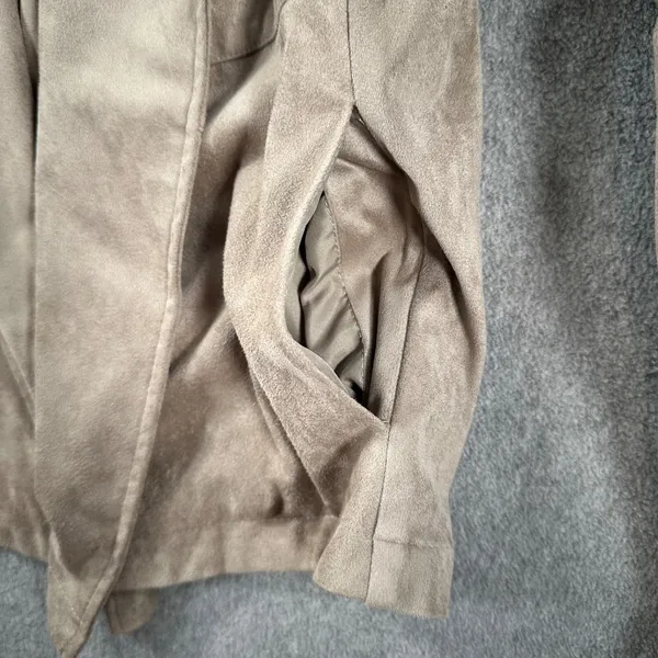 BB Dakota Open Front Moto Jacket Faux Suede Womens Large Beige New Anthropologie - Image 3