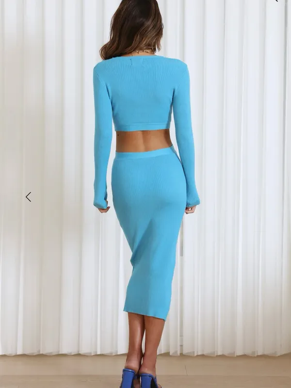 Hello Molly ICY WAVES‎ MIDI DRESS BLUE size large - Image 2