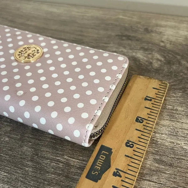 Zip Around Wallet Tan with White Polka Dots 7.5 x 3.5” - Image 8