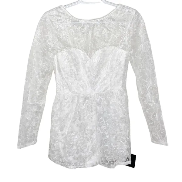 Lulus My Clarity Ivory Mesh Floral Embroidered Romper size S - Image 3