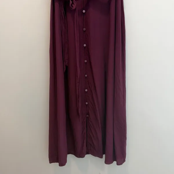 GAP Women's Medium Burgundy Sleeveless Button Front Midi Dress Tie Waist - Image 3