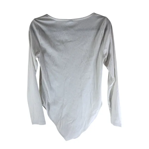Old Navy Womens Long Sleeve Ribbed Bodysuit Square Neck White L - Image 2