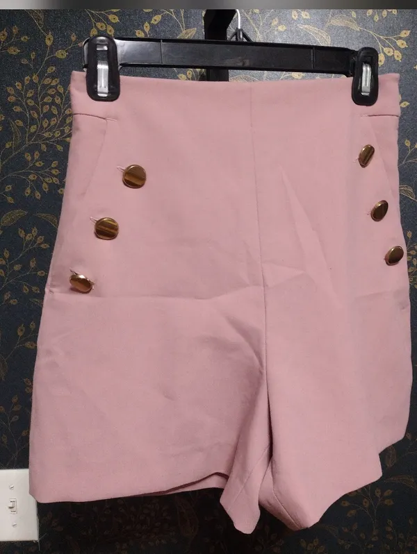 Zara High-Waist Blush Pink Button-Detail Shorts - Image 2